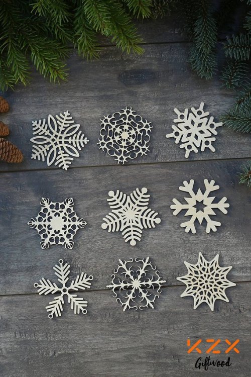 Set of 9 Wooden Snowflakes //KZXgiftwood