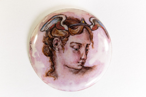 A miniature in enamel and its work in progress. Hot enamel on copper 3 cm diameter 