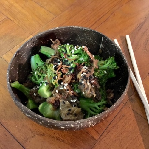 Broccoli + slow cooked beef tendon with garlic, ginger + chillies