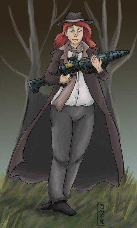 coffeecogs:  yourundead: Art trade wtih @coffeecogs of their Fallout OC Sil.  Sil! she looks awesome! You did the gun so well! I’m terrible at weapons I need more practice there. The colours in this are lovely, thank you!! ^^ 