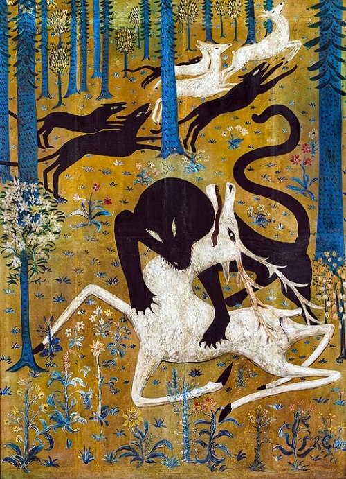 witchstone:Gustav Klimt, The Kiss // Robert Winthrop Chanler, Leopard and Deer