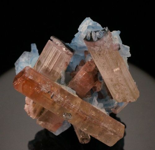 bijoux-et-mineraux:  Rare Beryl var. Vorobyevite (Rosterite) with Tourmaline - Kolum pegmatites, Nilaw-Kolum pegmatite field, Du Ab District, Nuristan Province, Afghanistan 