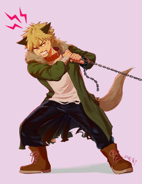 wolf bakugou commission for a friendwho could be tugging his chain ???