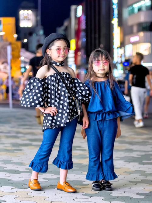 Fashionable young women on the street in Harajuku tonight.