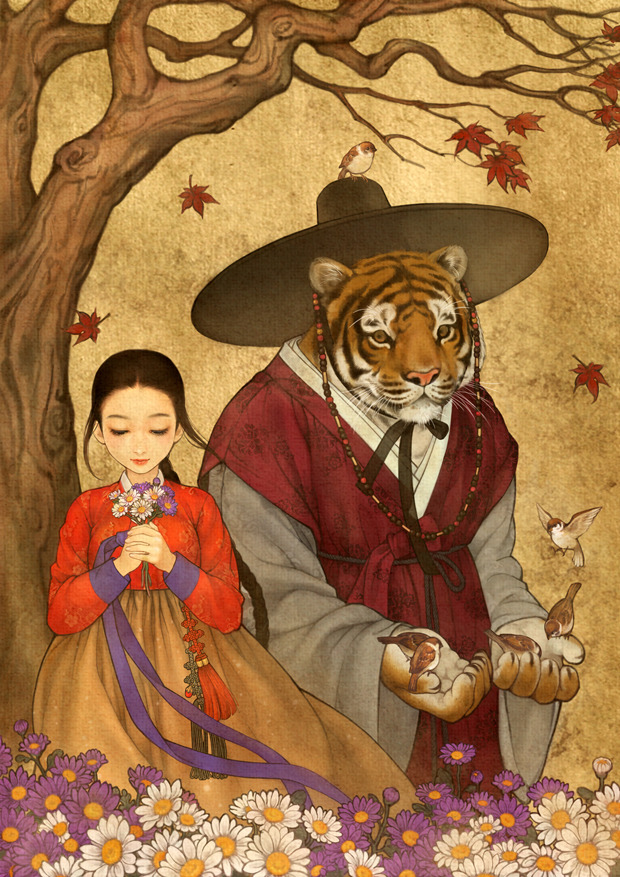 las-calles:  fairytalemood:  art by obsidian (Wooh NaYoung) Beauty and the Beast,