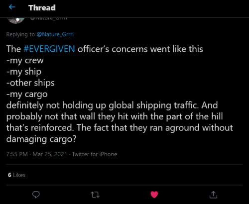 jimtheviking: 1) As a former sailor here’s my hot take on the stuck boat in the Suez. I’m actually i