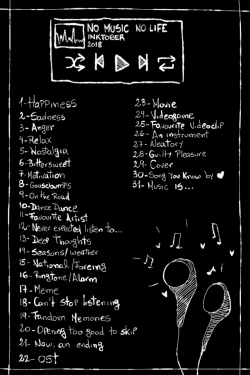 khada-shouri:  Inktober is almost here and I’m so excited about my first time participating!! I made a musical list because I love music. A specific song, an artist or genre, feel free to use it, tag #Musinktober or myself so i can see yours ~  😆