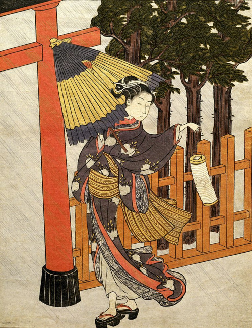 japaneseaesthetics: Woman Visiting the Shrine in the Night By Suzuki Harunobu. Edo Period, 18th cent