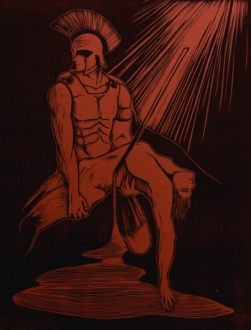 patchilles:ntrenda:Achilles and the body of Patroclus – Variant, woodcut, 2015This is gorgeous