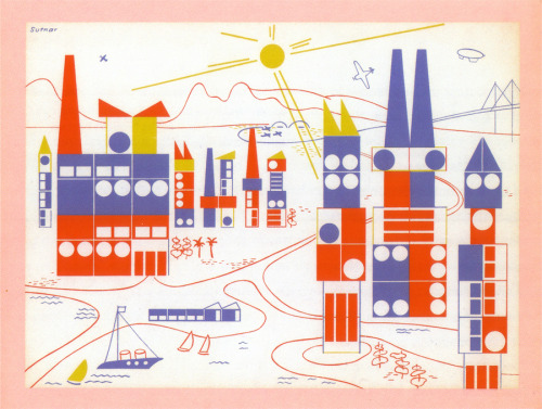 Ladislav Sutnar, Build the Town Building set, 1943. This print was published as a promotional kit fo