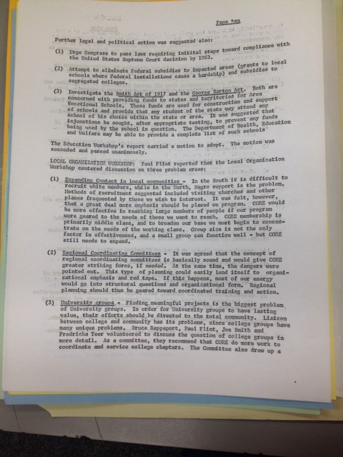 Minutes From 1962 National CORE Convention