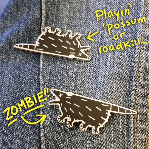 I made ‘possum enamel pins y’all! They’re up on my etsy now!Trash PinPlayin’ ‘Possum Pin