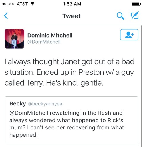 joshnewberry:THIS IS THE BEST INFO DOM MITCHELL HAS EVER GIVEN USJanet is happy……&hell