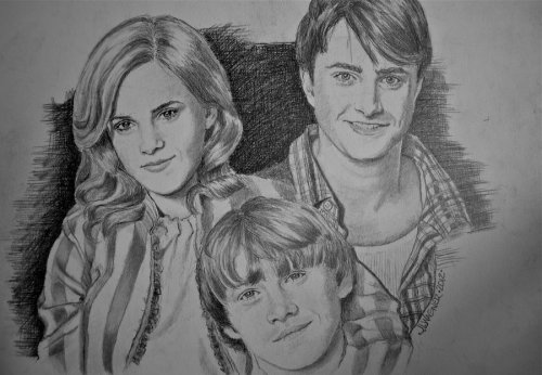 Hermione, Ron, and Harry by joniwagnerart