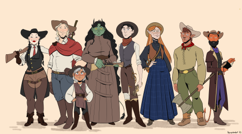 just finished a western D&amp;D party commission, yeehaw@zezran, @elesssar, @beholdingslut, and 