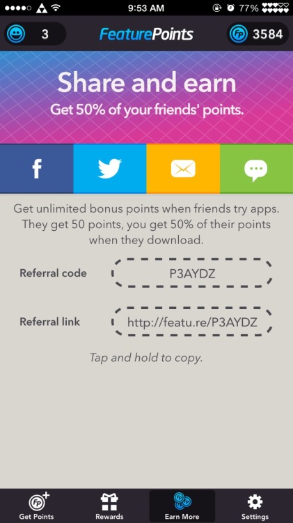 So for all my followers who have smartphones there’s this app called Feature Points that gives you points by downloading apps and testing them and then you can redeem the points for: itunes gift cards, amazon gift cards, paid apps, and a lot more!