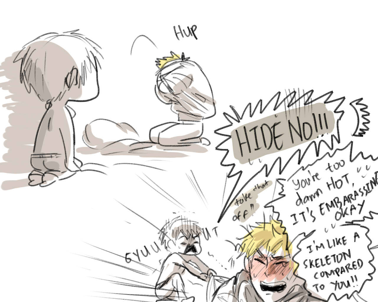 qouinette-not:  uHMself-indulging KaneHide scribbles..?? anatomy practice perhaps..?i