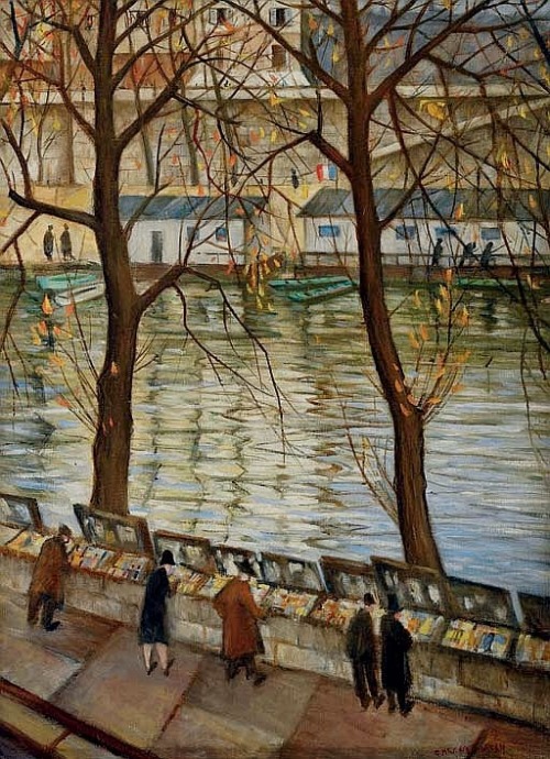 Les Bibliophiles, Autumn Day in Paris  -  Christopher Richard Wynne NevinsonBritish  1889 - 1946 