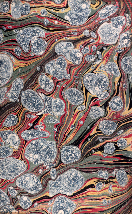 19th Century Marbled paper used as the end papers of Moliere 1864