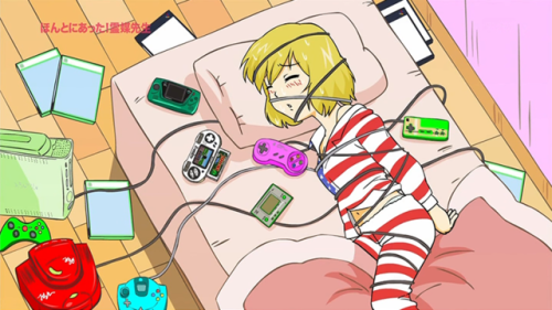 Assorted consoles in Honto ni Atta! Reibai Sensei. In the second screen cap she is crying becau