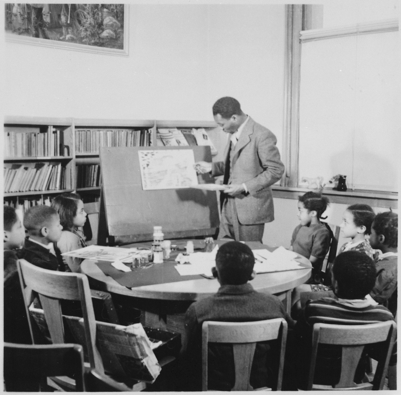 Jacob Lawrence teaching at Lincoln School, c. 1940?