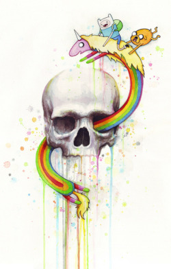 adventuretimestuffz:  Adventure through Time and Face with Jake, Finn, and Lady Rainicorn | Skull Watercolor 