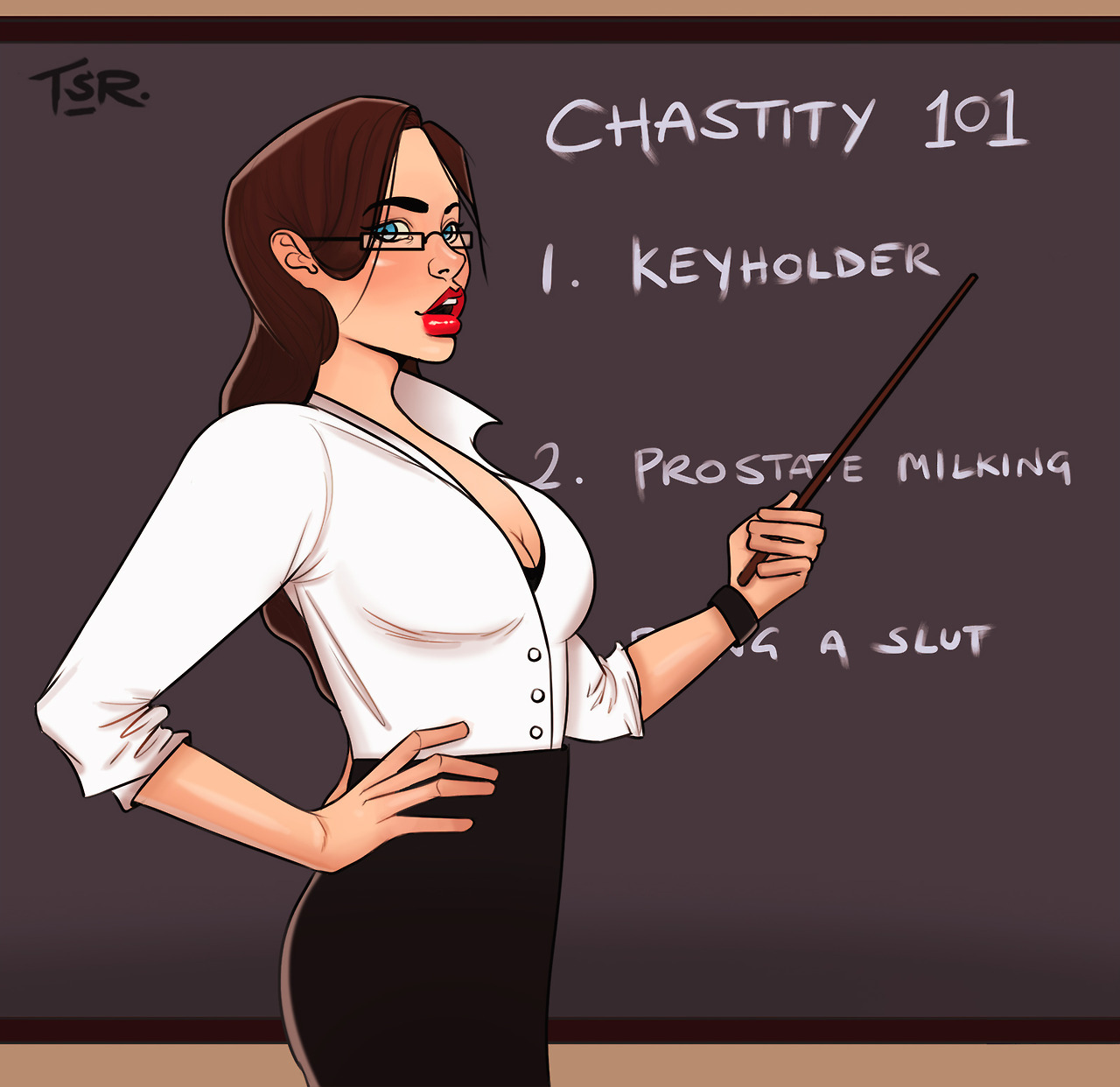 thesmuttyrogue:Here is the final piece ‘chastity 101′. A busty teacher informs