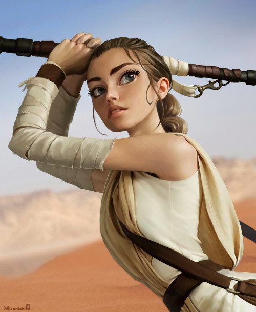 Rey fan art by Mironishin Story, based on cosplayer Kyrra Marie.EIGHTEENDAYSUNTILTHE RISE OF SKYWALK