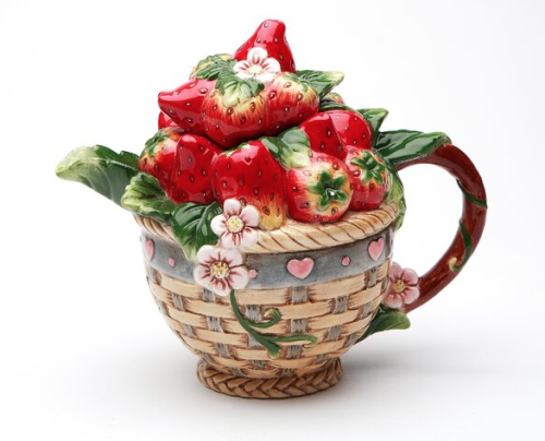 peachblushparlour:Flower Teapot, Strawberry Teapot, Roses Teapot, Cabbage Teapot, Pink Roses Teapot,