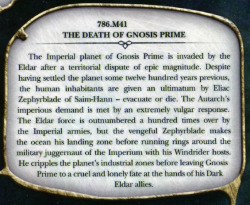 rillietann:  The Gnosis System was all but destroyed by the time Logan Grimnar reached its worlds, the Eldar warlord Zephyrblade and his warhost having already masterfully destroyed the armies of Gnosis Prime. An arrogant and shrewd commander, Zephyrblade