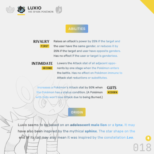Sinnoh Pokémon → Luxio, the Spark PokémonLuxio (Japanese:ルクシオ Luxio) is a feline, quadrupedal Poké