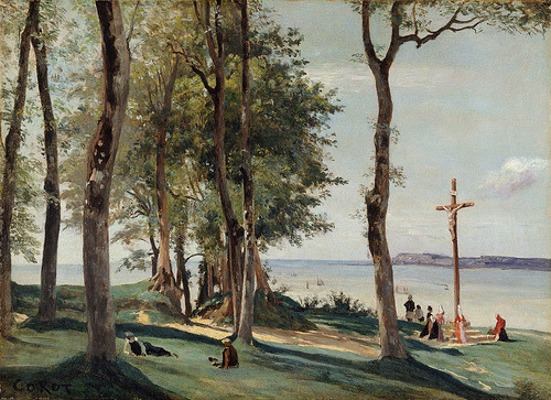 classic-art:  Honfleur, Calvary Camille Corot 