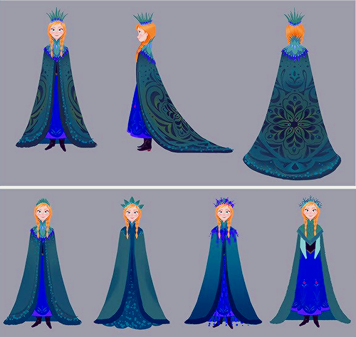 yamino:   Frozen - Costume Design (x)   “ The costumes in this film kind of have a life of their own. Whenever possible, they tell a visual story that supports the narrative. The cut, color and detail work on every piece of clothing is designed the