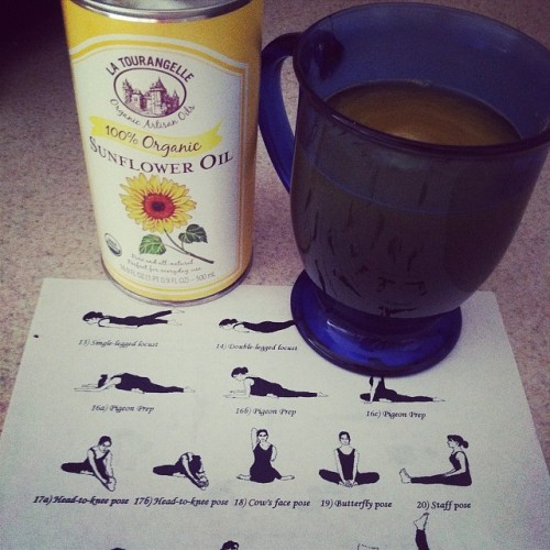 My morning isn’t complete without routine. Oil pulling, hatha yoga stretches, and detox elixir