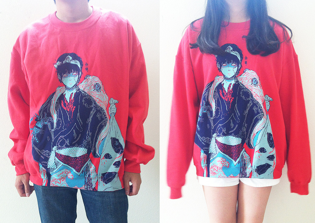 omocat:  NEW OMOCAT ORIGINAL SHIRTS AND CREWNECKS 1. FISHBOY crewneck (size L displayed)
