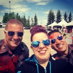 Me and some awesome police officers! I just wanted a picture of them but they insisted it be a selfie! # volunteer life # Calgary police # color me rad #colormeradcalgary