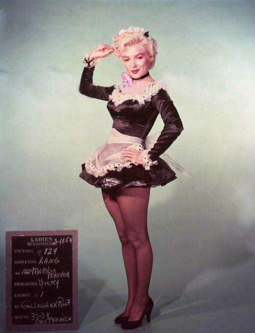 marilyn-monroe-collection:   Marilyn Monroe in a costume test for  There’s No Business Like Show Bus