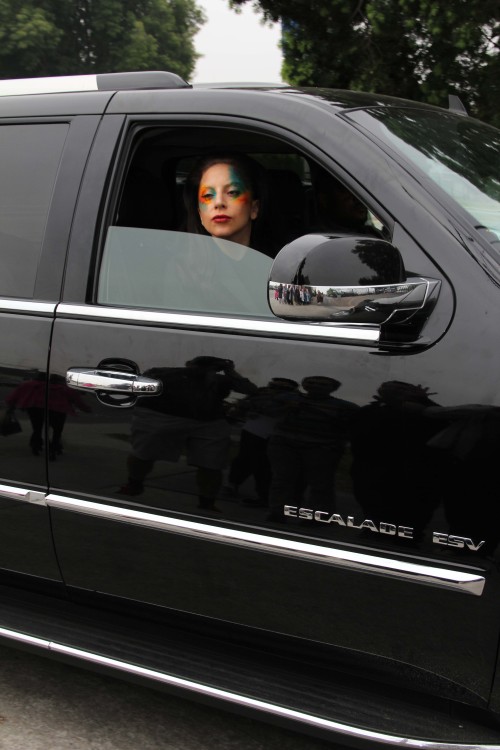 ladyxgaga:  Gaga arriving at AMP Radio in Los Angeles earlier today. 