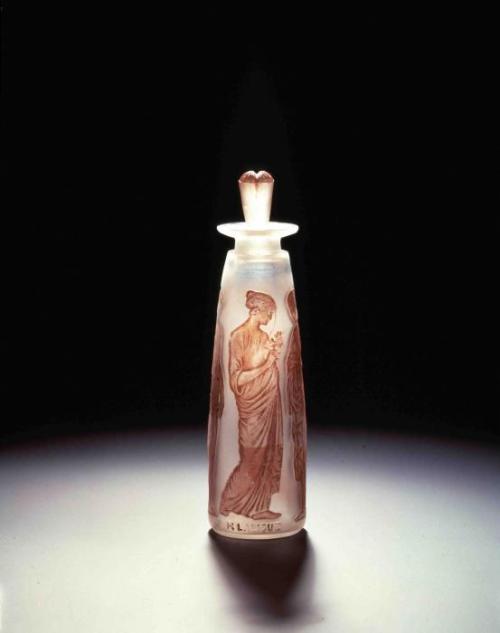 fawnvelveteen:Coty perfume “Ambre Antique”. Glass bottle by Rene Lalique, approx 1910, Courtesy Corn