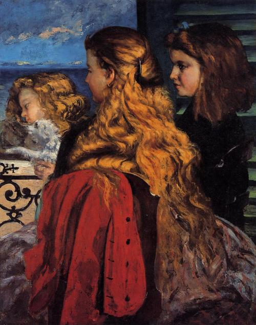 artist-courbet:Three English Girls at a Window, 1865, Gustave CourbetMedium: oil,canvas