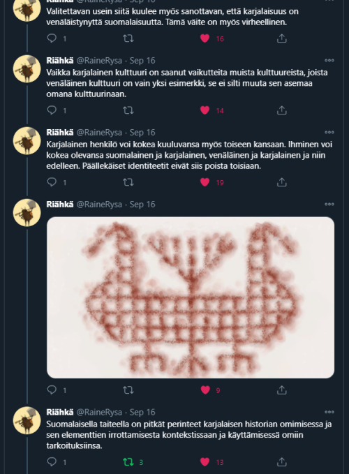 parantajanpolku:[Screenshots of twitter thread made by Riähkä, karelian artist and activist]The Grea