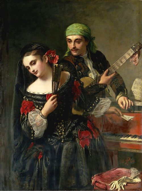 A Music Lesson, Seville. John Phillip (Scottish, 1817-1867). Oil on canvas.In 1852, Phillip traveled