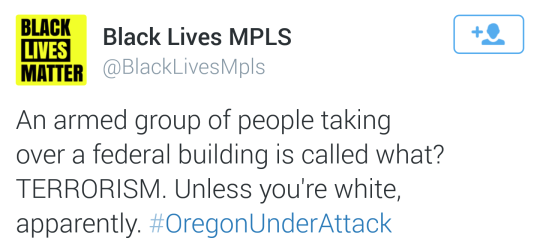 what happens when armed white men take over a federal building? you guessed it.