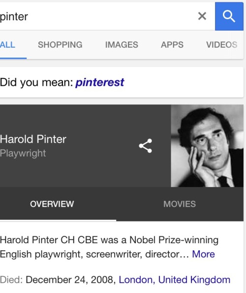 Google has no love for Harold Pinter.