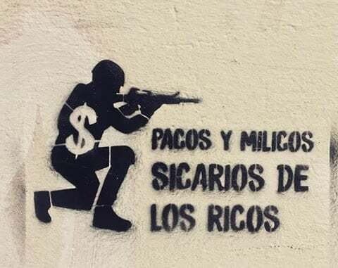 “Cops & soldiers, hitmen of the rich”Seen during the Chilean uprising in November 2019