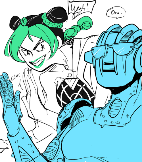 herzspalter:Anyway, Pom and I started reading Stone Ocean, we’re not far in yet page-wise, but we’re