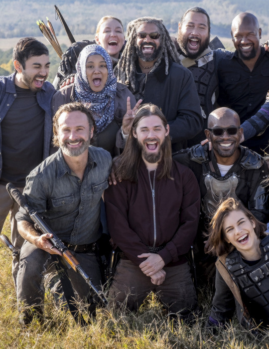 dailytwdcast:    The Cast of The Walking Dead behind the scenes of Season 8 Episode