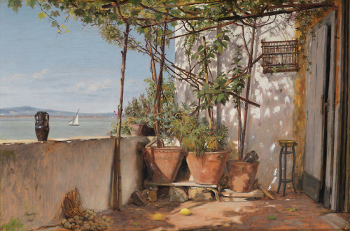 Loggia on ProcidaMartinus Rørbye (Danish; 1803–1848)1835Oil on paper mounted on canvasNationalmuseum