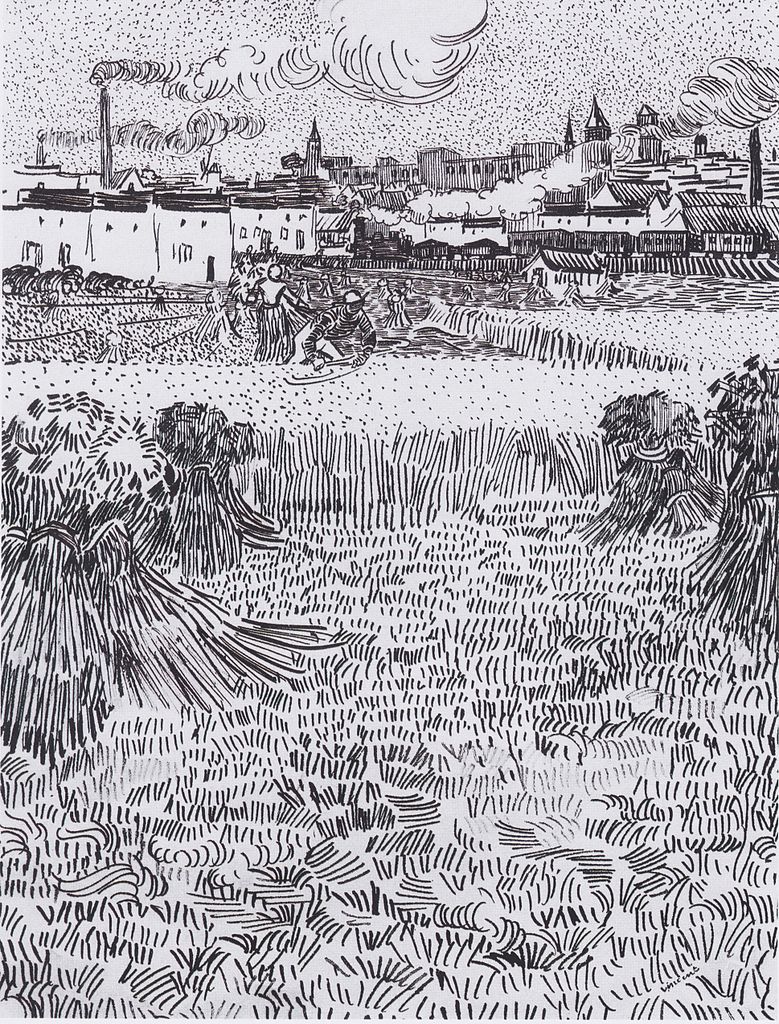 jimlovesart:  Vincent van Gogh - Wheat field with View of Arles, August 1888. 