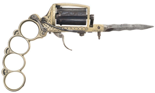 A rare engraved French Apache Revolver, mid 19th century.